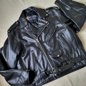 Black Leather Motorcycle Jacket Quilted Lining Men's Size 48 By Xelement
